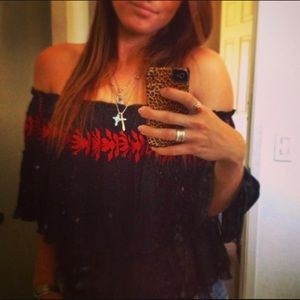 Free people lace and mesh over the shoulder top